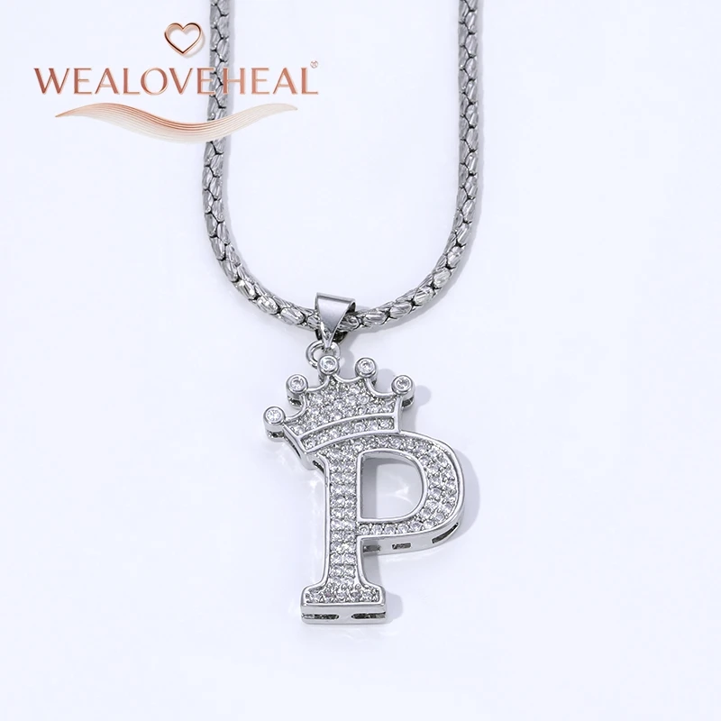 Rhodiumbeschichtete A-Z-Kronen-Initialen-Halskette, Iced Out CZ 26 Buchstaben-Anhängerkette 50 cm, personalisiertes Hip-Hop-Schmuckgeschenk für Sie und Ihn – Detail 34