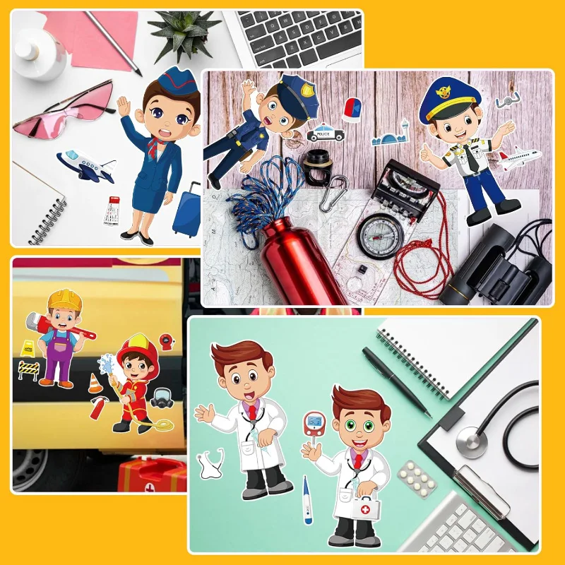 Crea un viso adesivi Giocattoli educativi Fai da te Crea il tuo pompiere Dottore Poliziotto Chef Insegnante Occupazione Post Puzzle Adesivo