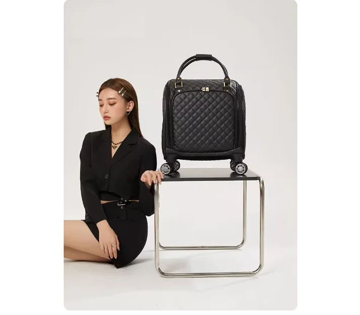 Women Spinner Suitcase 18 inch Luggage Suitcase PU Leather Cabin carry on Rolling Luggage Women 16