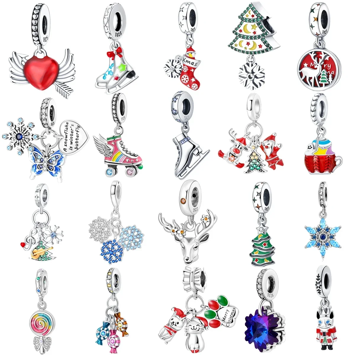 

Original 925 Sterling Silver Christmas Sleigh Snowflake House Penguin Cake Bead Charms for Bracelet Women Jewellery Gift