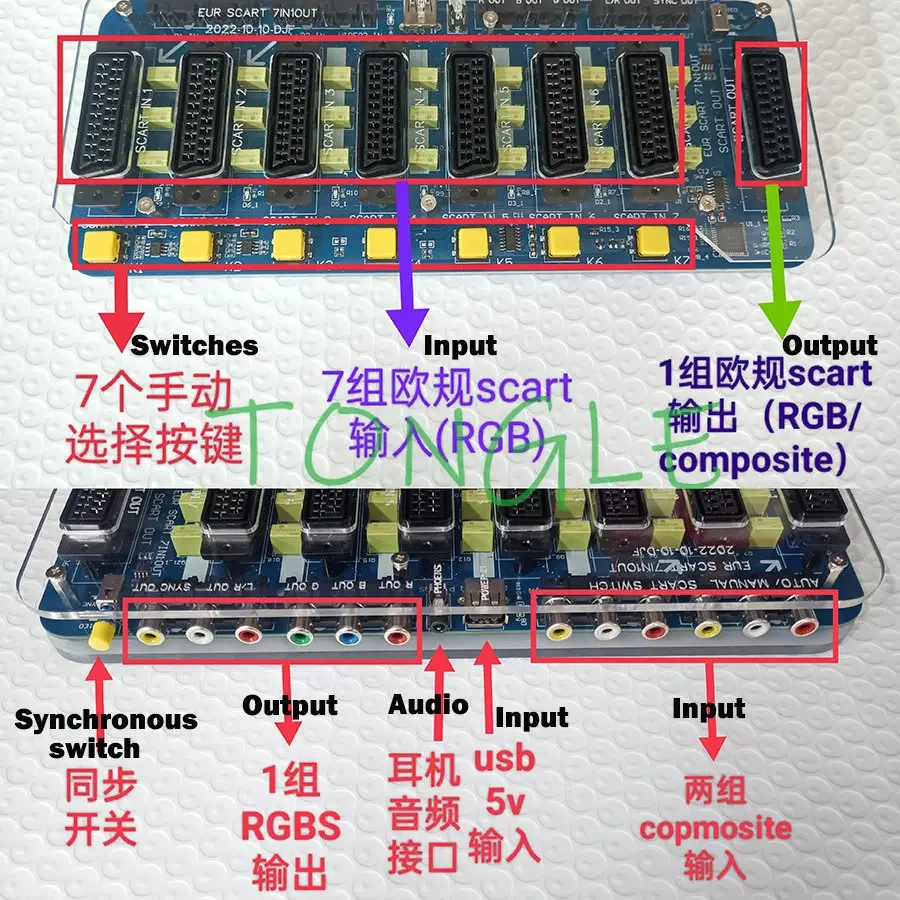 

Мини-переключатель видео в акриловом корпусе, выход 7 в 1, конвертер, евро, автоматический переключатель, адаптер, RCA, SVHS, AV, телевизор, аудиоразделитель, новый