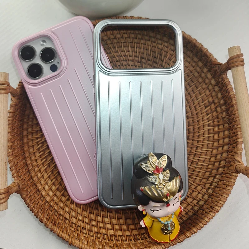 Suitcase Stripes Pattern For iPhone 17 16Pro Max 15 14 13 Matte Shockproof Hard PC Electroplated 3D phone case With logo
