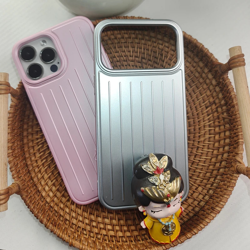 Suitcase Stripes Pattern For iPhone 17 16Pro Max 15 14 13 Matte Shockproof Hard PC Electroplated 3D phone case With logo 