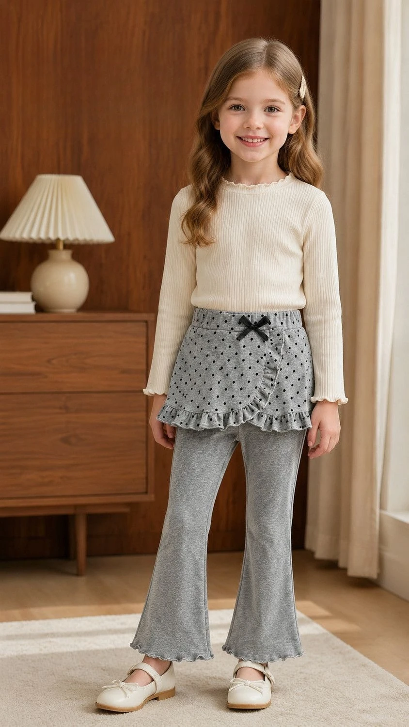 Girls Korean Pants 2026 New Trendy Baby Girl with Short Skirt Bow Knot Fake Two Piece Casual Versatile Long Pants