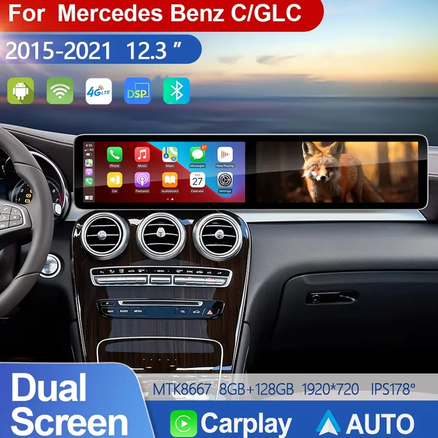 

S 12.3inch Dual Screen For Benz C GLC NTG 5.0 5.5 6.0 2015-2022 Android CarRadio Carplay Autoradio DSP GPS Multimedia Player