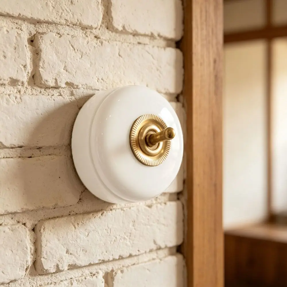 Simple Ceramic Toggle Light Switch Round Metal Lever Toggle Switch Wall Lamp Control 2 Way Retro Wall Switch Wall Decor
