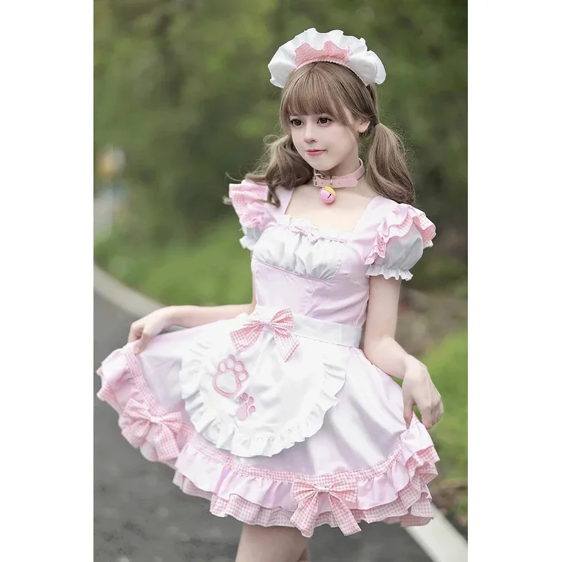 Disfraces sexys de sirvienta para Cosplay, falda de gato dulce de Anime para niña, vestido bonito de Lolita en negro, blanco y rosa, delantal para fiesta de Carnaval, trajes de camarera
