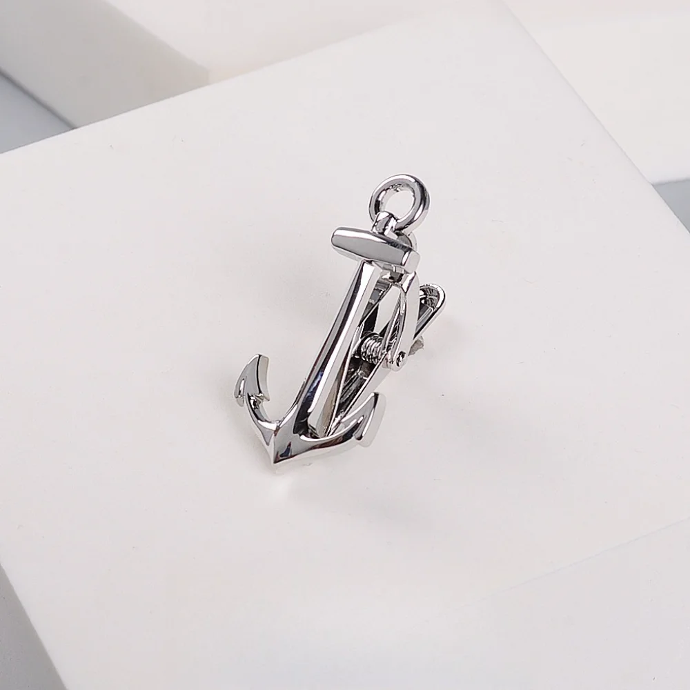 Vintage Maritime Texture Silver Boat Anchor Collar Clip Exquisite Design Business Dress Shirt Tie Clip Texture of Dressing