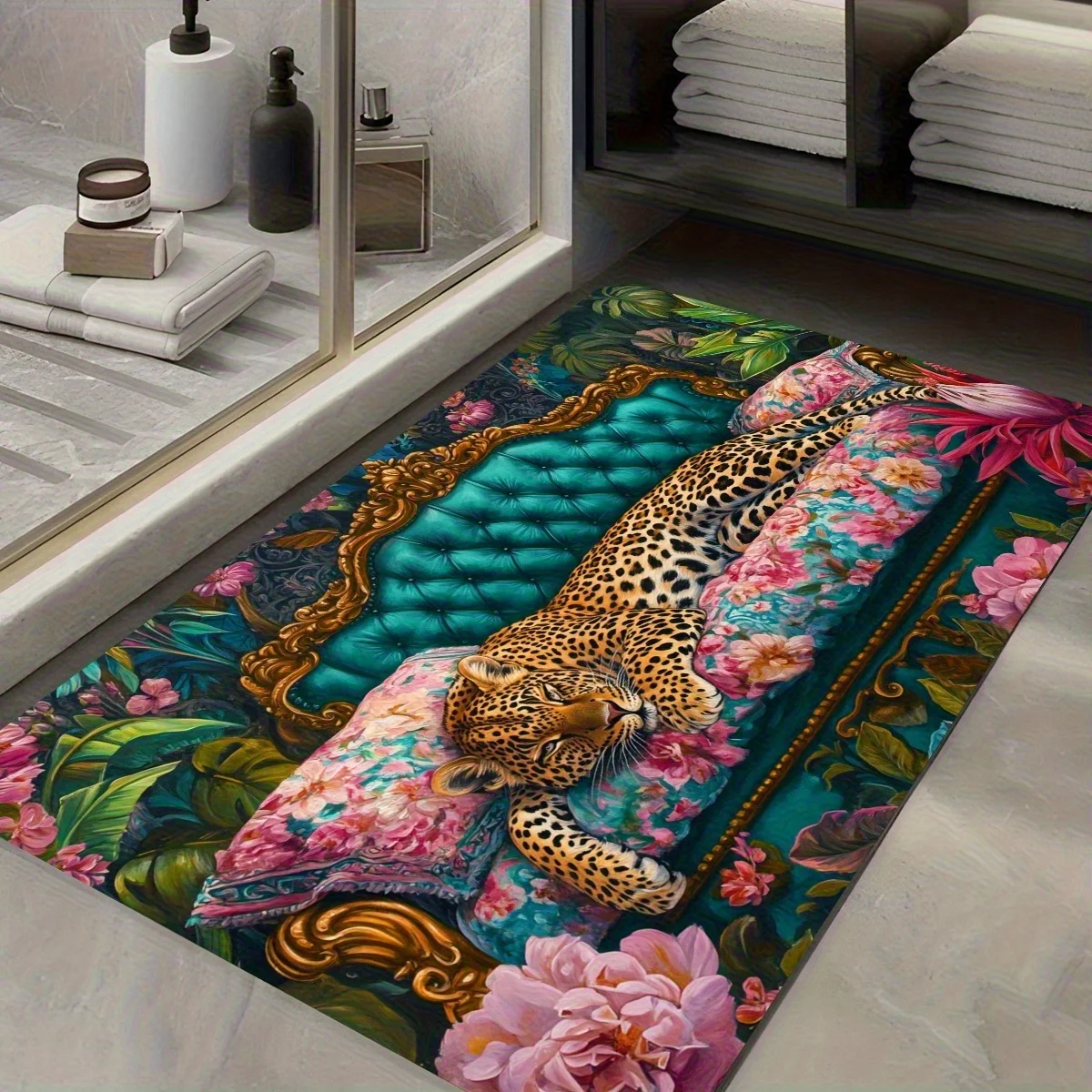 Luxurious Leopard Print Doormat - Animal Pattern Non-Slip Floor Mat - Washable Indoor Outdoor Home Decor Kitchen Carpet Rug