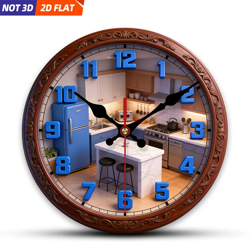 

2D плоский. 1 шт. Настенные часы в кухонном стиле, бесшумные декоративные часы, креативные настенные часы, подходят для украшения спален, гостиных.