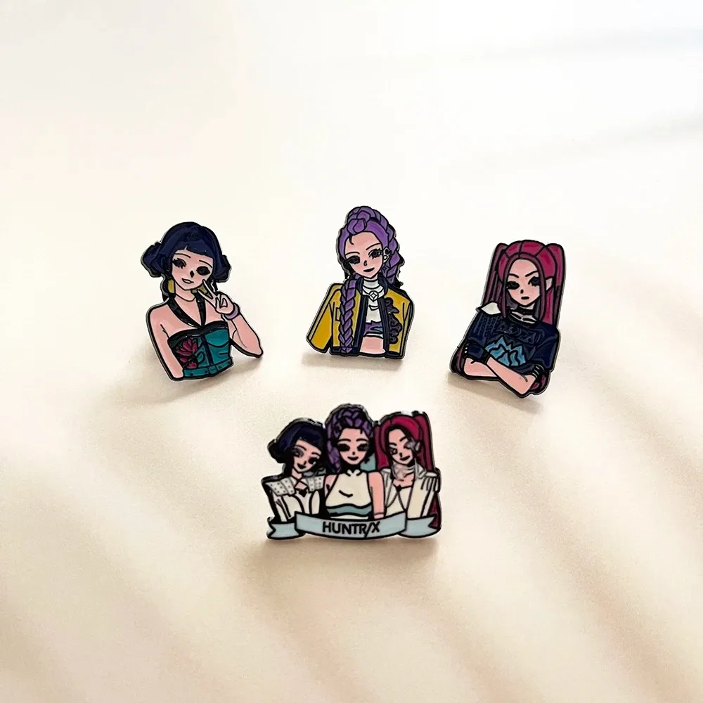4 Uds KPop Demon Hunters broche esmaltado insignia HUNTR/X mochila de aleación accesorio Rumi Mira Zoey diseño joyería regalo para niños