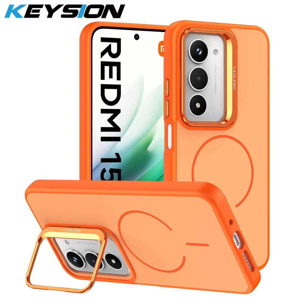 

KEYSION Matte Skin Feel Lens Stand Phone Case for Magsafe for Redmi 15 5G 169.5mm 171mm Magnetic Shockproof Cover for Redmi 15