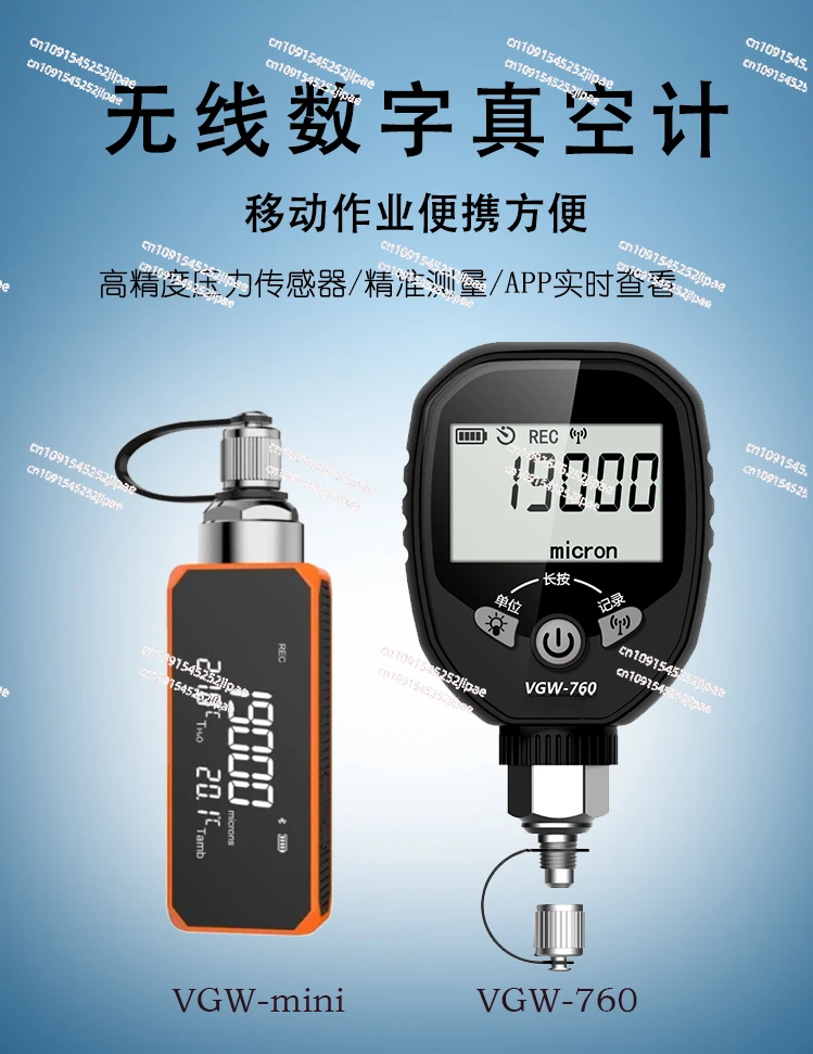 Wireless Digital Vacuum Gauge Micron Gauge for HVAC Refrigerant Pressure Temperature Tester Leakage Test S Elitech VGW-760