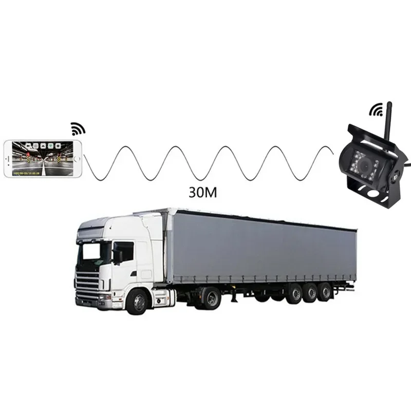WIFI wireless reversing camera for trucks and buses 12V-24V HD night vision backup camera for Iphone IOS Android 100M distance