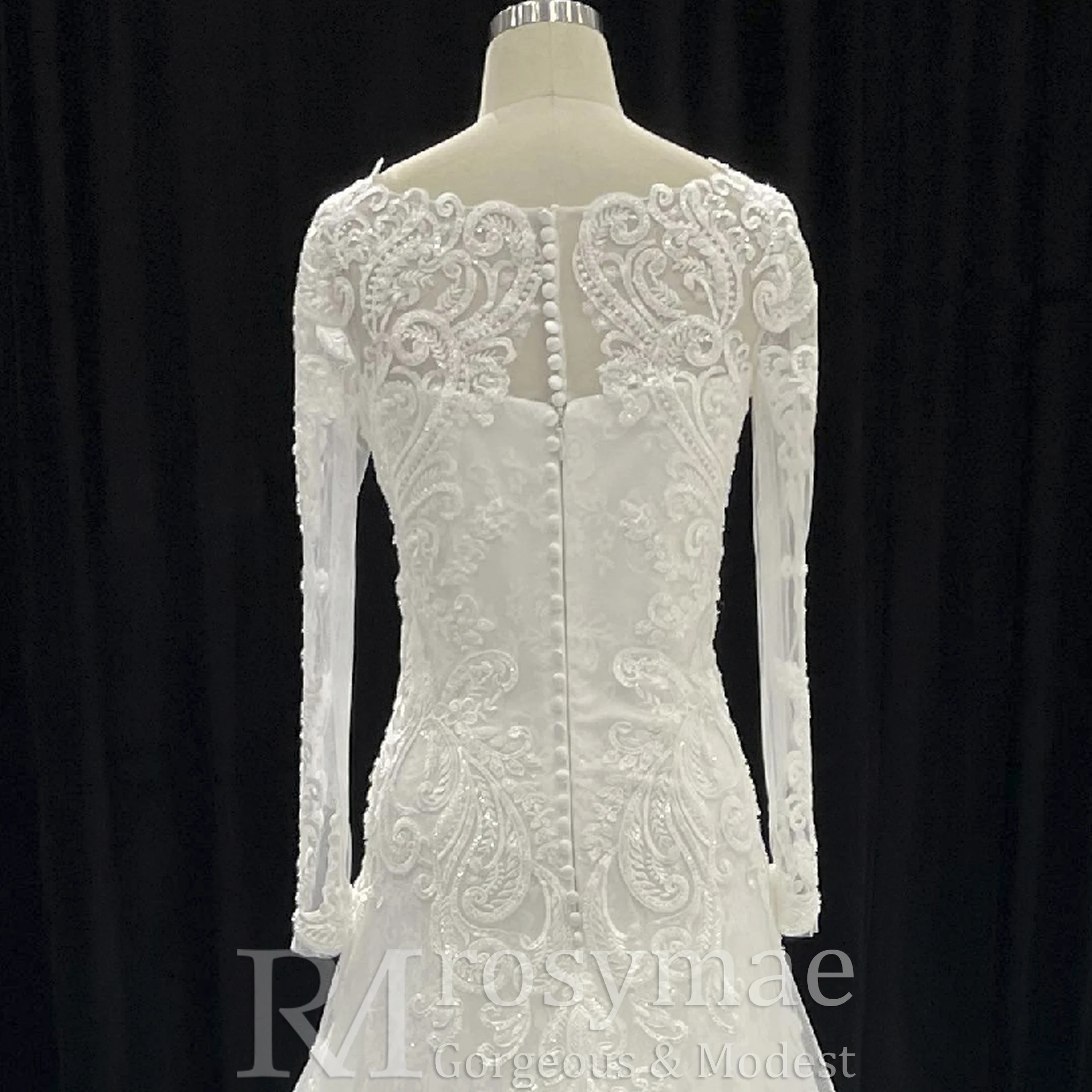 Rosymae kanten trouwjurk met lange mouwen A-lijn tijdloze elegantie voor de bruid