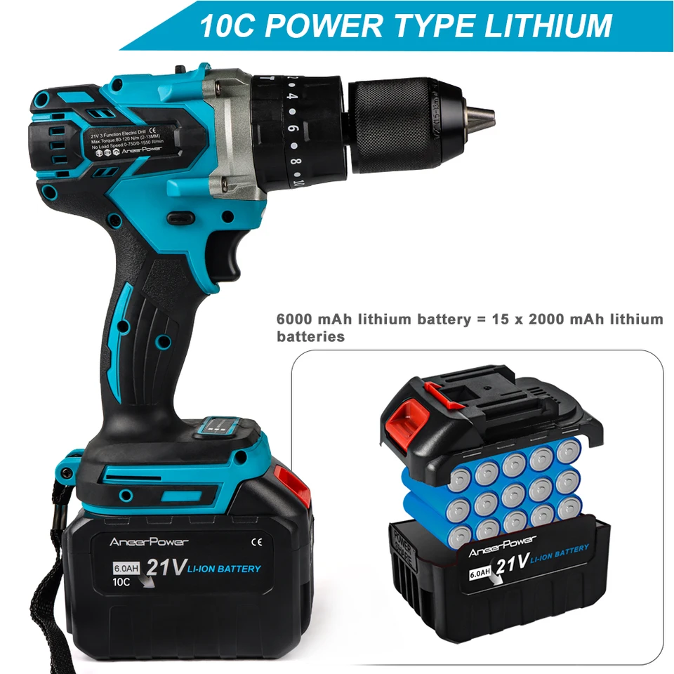 GGODSS 21V 6000mAh Lithium Ion Battery – 2-Pack, Compatible With Makita 18V B-Series Tools (BL1850B/BL1840B), 5S3P, 75-Min Charge, For Drills Saws