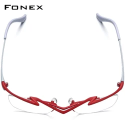 FONEX Titanium Glasses Frame Men Brand Design Semi-Rimless Square Eyeglasses Half-Rim Japanese Ultralight-Weight Eyewear 85763