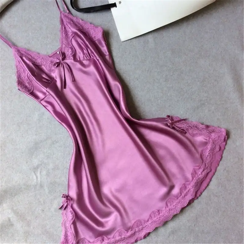 Sexy Sleepwear Lady Sexy Silk Satin Night Dress V-neck Nightgown Plus Size Nightdress Lace Nightwear for Women Nighty for Ladies - Image 8