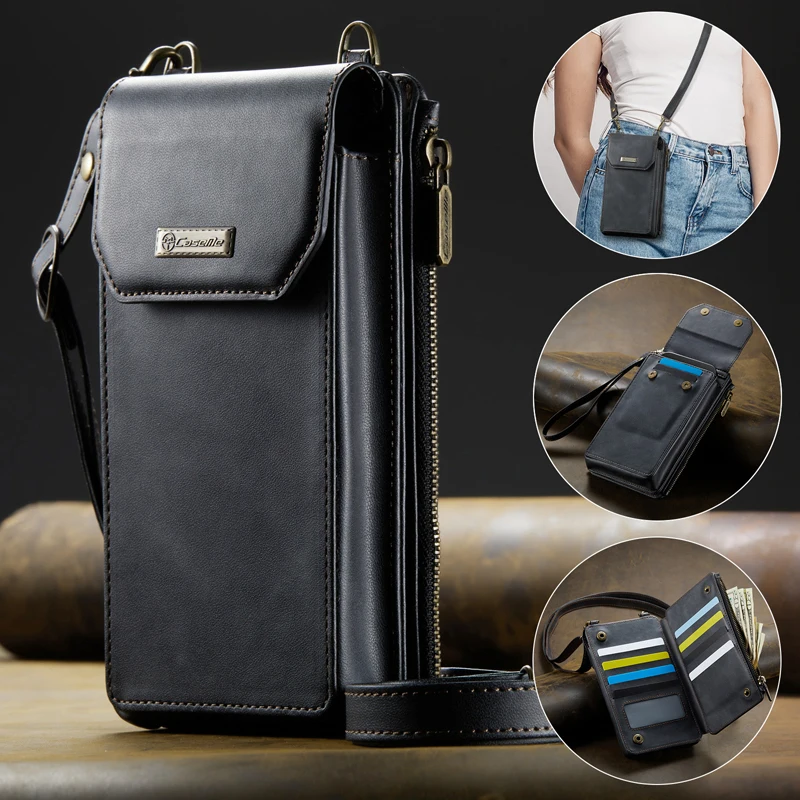 Crossbody Phone Case Caseme Multifunctional Leather Phone Bag Shoulder Purse Punch With Card Slots Metal Hooks Long Clip