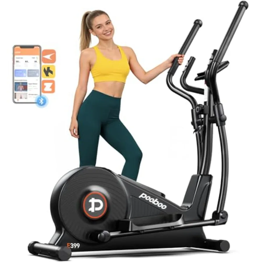 

Home elliptical machine with quiet magnetic drive, steel frame, black finish, 16-level resistance and LCD monitor for smooth lo
