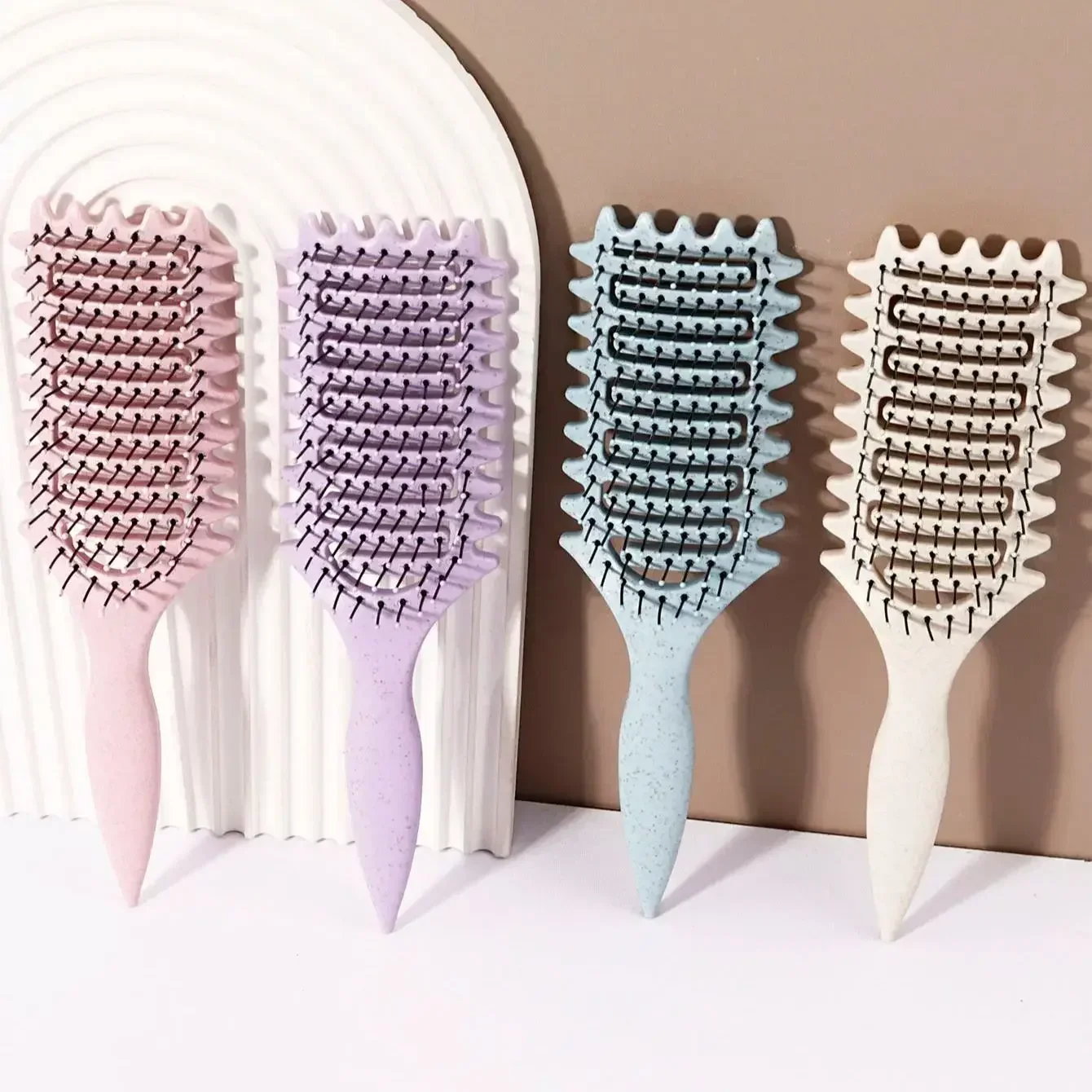 Hollow Massage Curling Styling Brush Nylon Bristles ABS Comfort Grip Handle Special Hair Comb for Real Hair Wigs Hair Styling