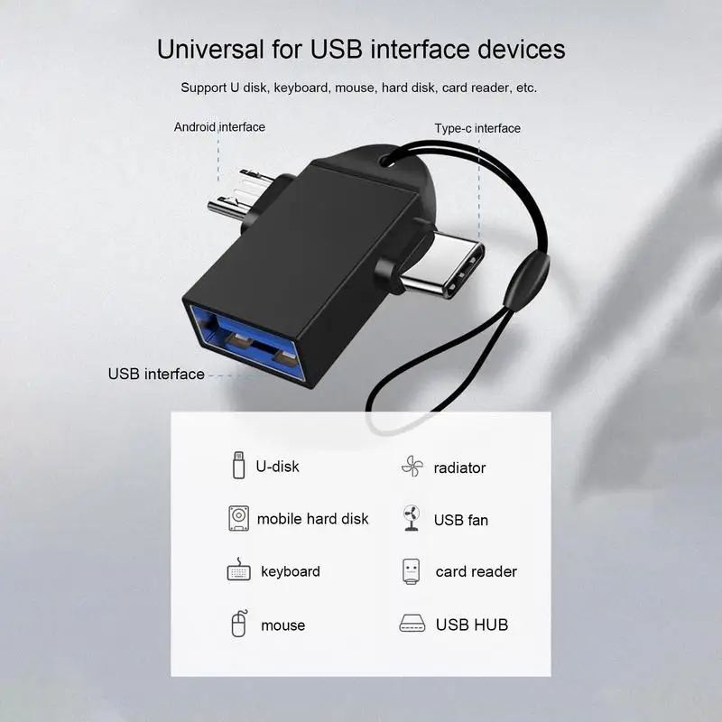2-in-1 Type-C OTG Adapter USB 3.0 C To Micro USB Type-C Adapter Plug And Play Otg Type C Cable High-speed 480Mbps OTG Converter