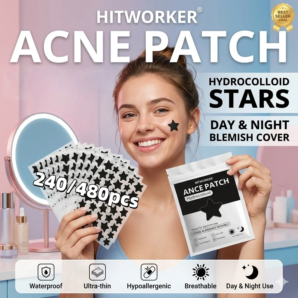 240pcs or 480pcs Black Star Shape Acne Patches, 2 Sizes, Covers Acne, Conceals Blemishes, Cleanses Skin, Adhesive Face Patches