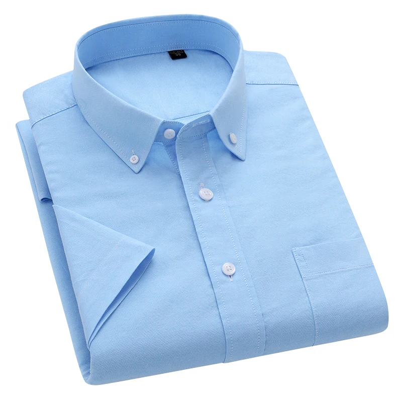 100% Cotton Oxford Short Sleeve Dress Shirt Men's Summer Fashion Stripe Plaid Shirt Men Short Sleeve Business Formal Social