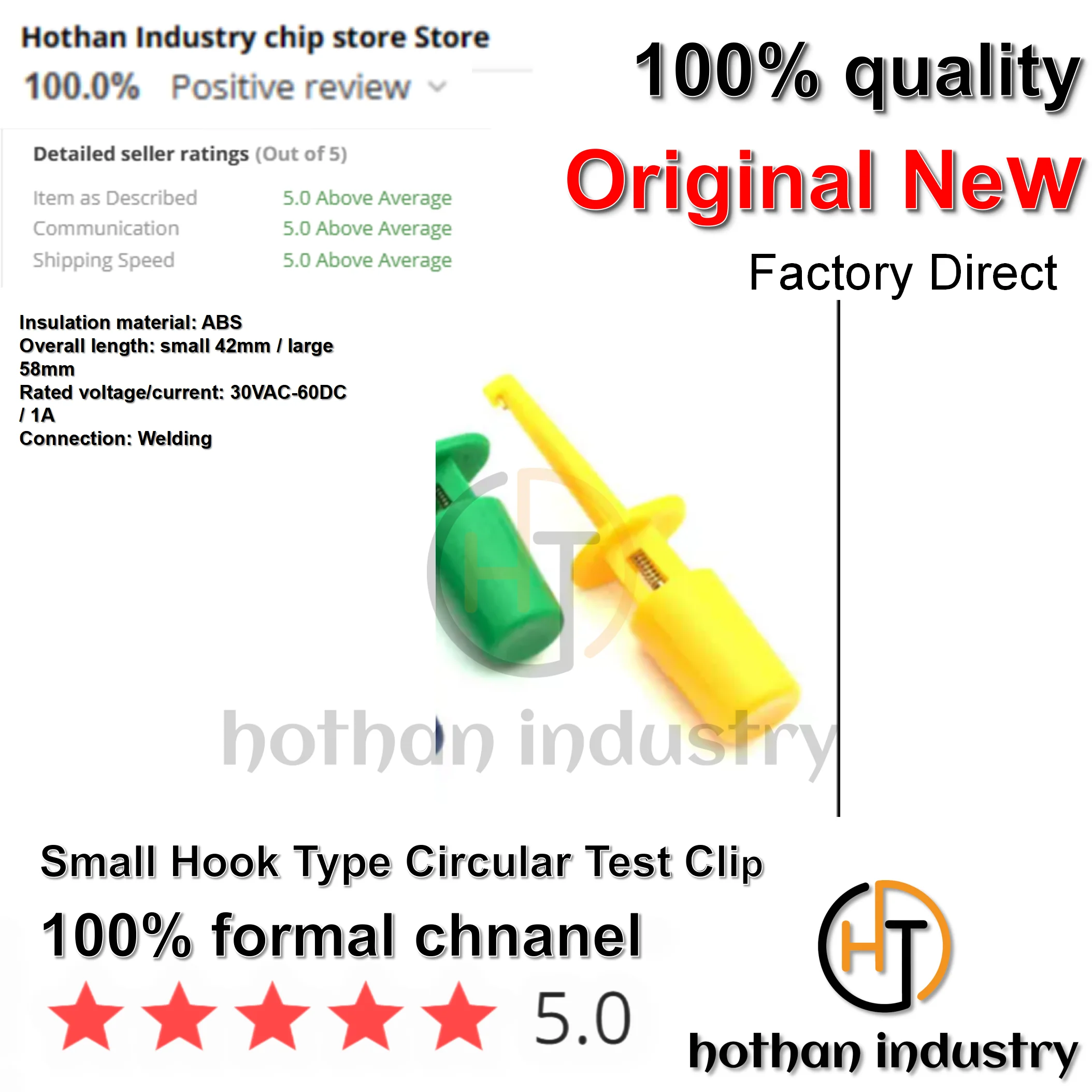 【500pcs】Small Hook Type Circular Test Clip Full Copper Single Hook Pin Instrumentation Accessories