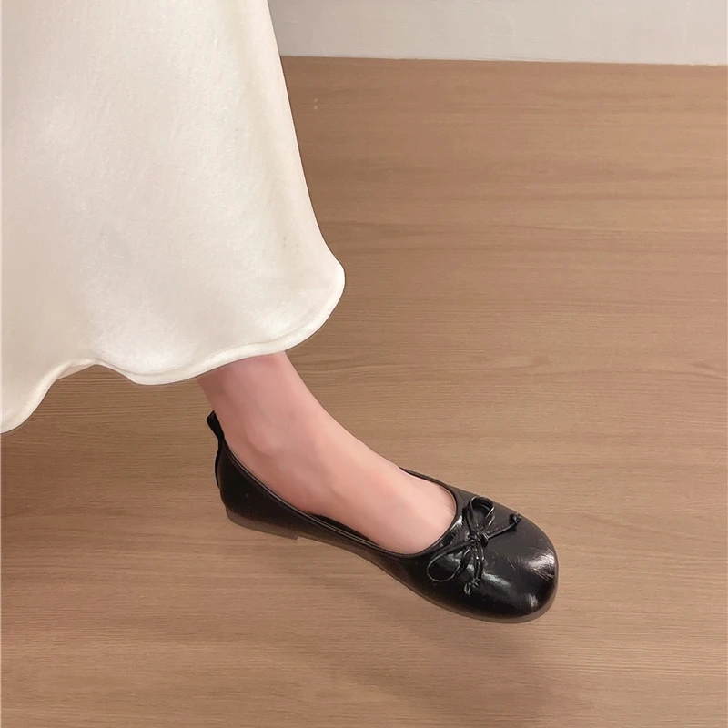 Ballerinas mit Schleifenknoten und runder Spitze für Damen, weiche Slip-On-Schuhe für den Alltag – Detail 15
