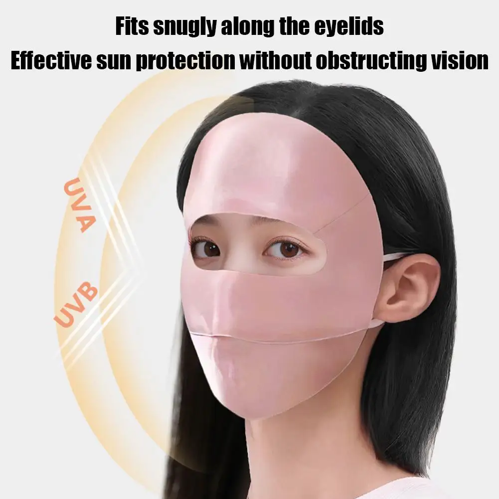 UV Protection Cover with Breathable Nose Hole Lightweight Double-Layer Silk Face Shield UPF 50+ Silk Sun Mask, Full Face