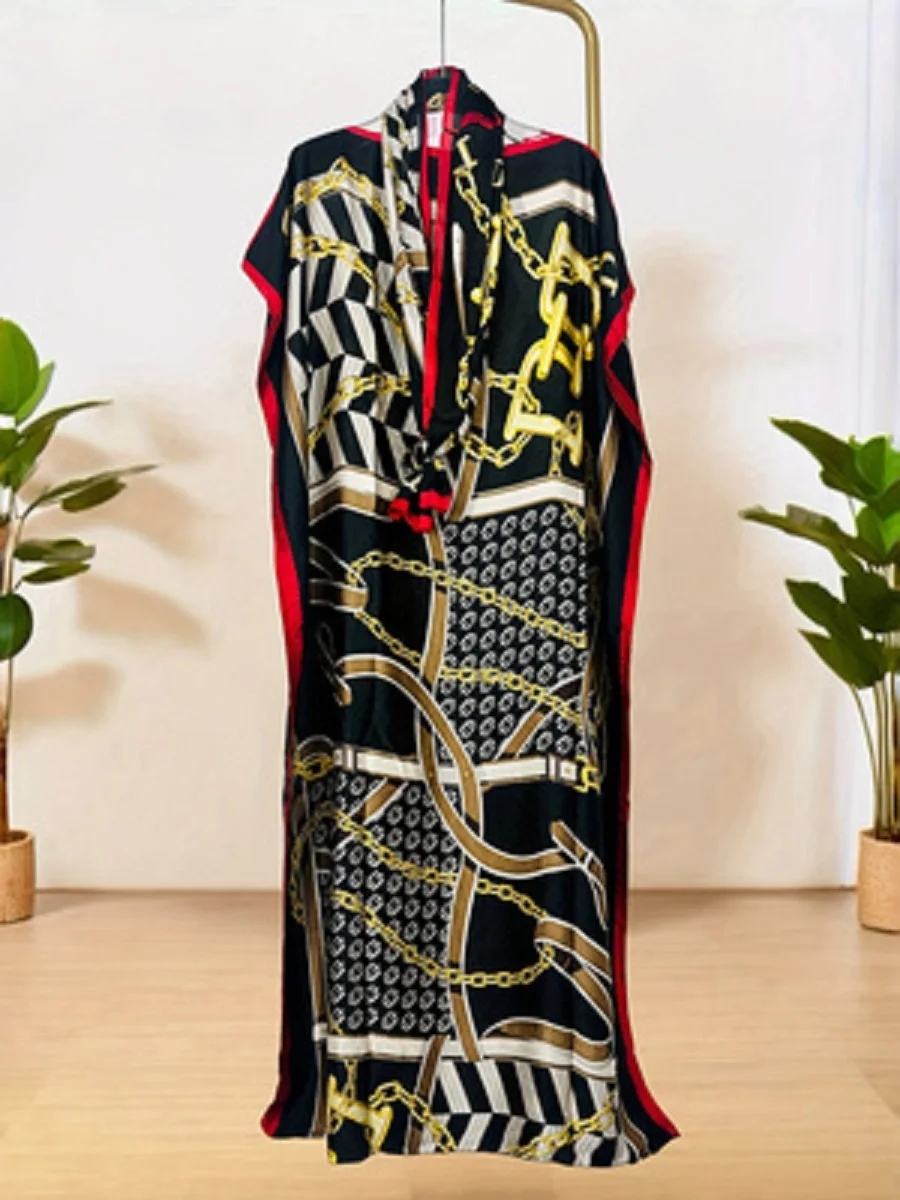 2026 New Style Fashion Oversize African Women Clothing Dubai Dashiki Abaya Free Size Print Design With Scarf Loose Long Dress