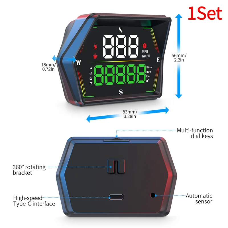 1Set G21 HUD GPS Car Digital Speedometer Head-Up Display Big Font Compass Time Overspeed Alarm For All Car Customized.