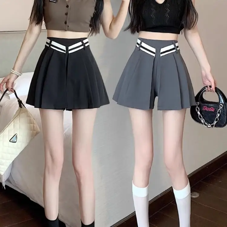 

Fanceey плиссированная юбка для девочек с высокой талией, антилегкая женская юбка, утягивающий костюм, материал трапециевидной формы, летняя длина в стиле JK