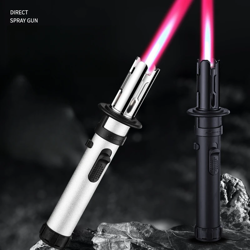 Outdoor Camping BBQ Welding Spray Gun Planet Lightsaber 360° Use Windproof High Temperature Red Flame Turbine Jet Gas Lighter