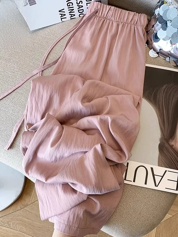 

Элитные широкие брюки большого размера с текстурой, плиссированные, струящиеся, прямые, летние, свободные, повседневные, для мужчин и женщин, для отдыха и спорта