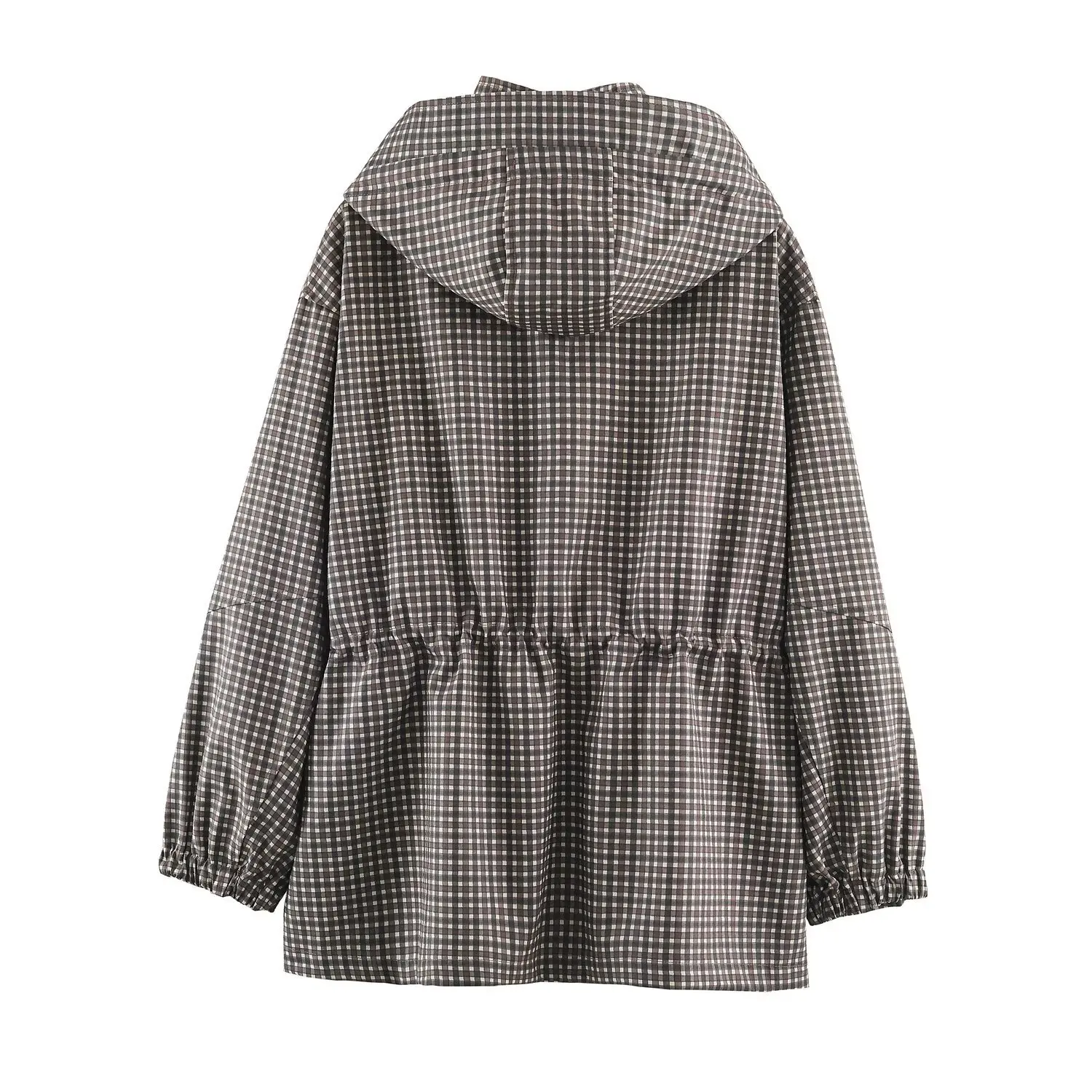 Modische Retro-Karo-Kapuzenjacke für Damen, Langarm, Tailliert, Locker Sitzend, Leichte Oberbekleidung, Mantel, Herbst 2026, Neue Alltagsjacken – Detail 5