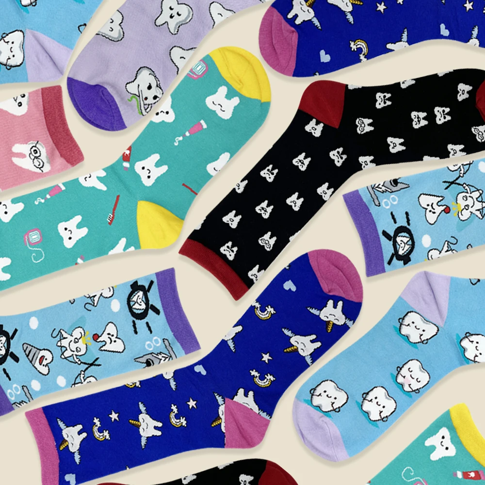 1Pair Cute Tooth Art Pattern Socks Breathable Comfortable Men Women Sports Stockings Printed Kawaii Funny Hosiery Dentistry Gift - Image 4