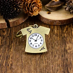 Short sleeved T-shirt keychain watch hanging watch men's retro flip mini necklace watch antique style women's pendant