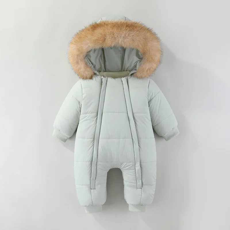 Winter Warm Jumpsuits Baby Thick Down Romper Infant Solid Hooded Plush Outdoor Windproof Overalls Newborn Thermal Jumpsuits