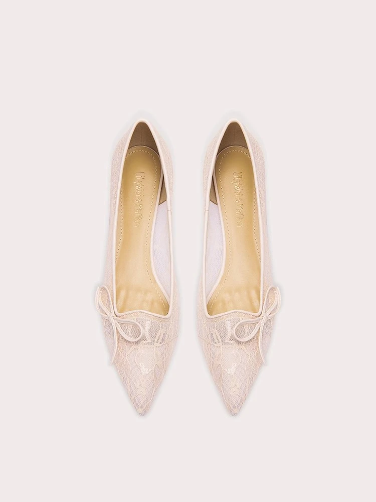 Flat stiletto heels spring and summer new pointed toe shallow lace mesh banquet large size small size wide version women sandals view 6