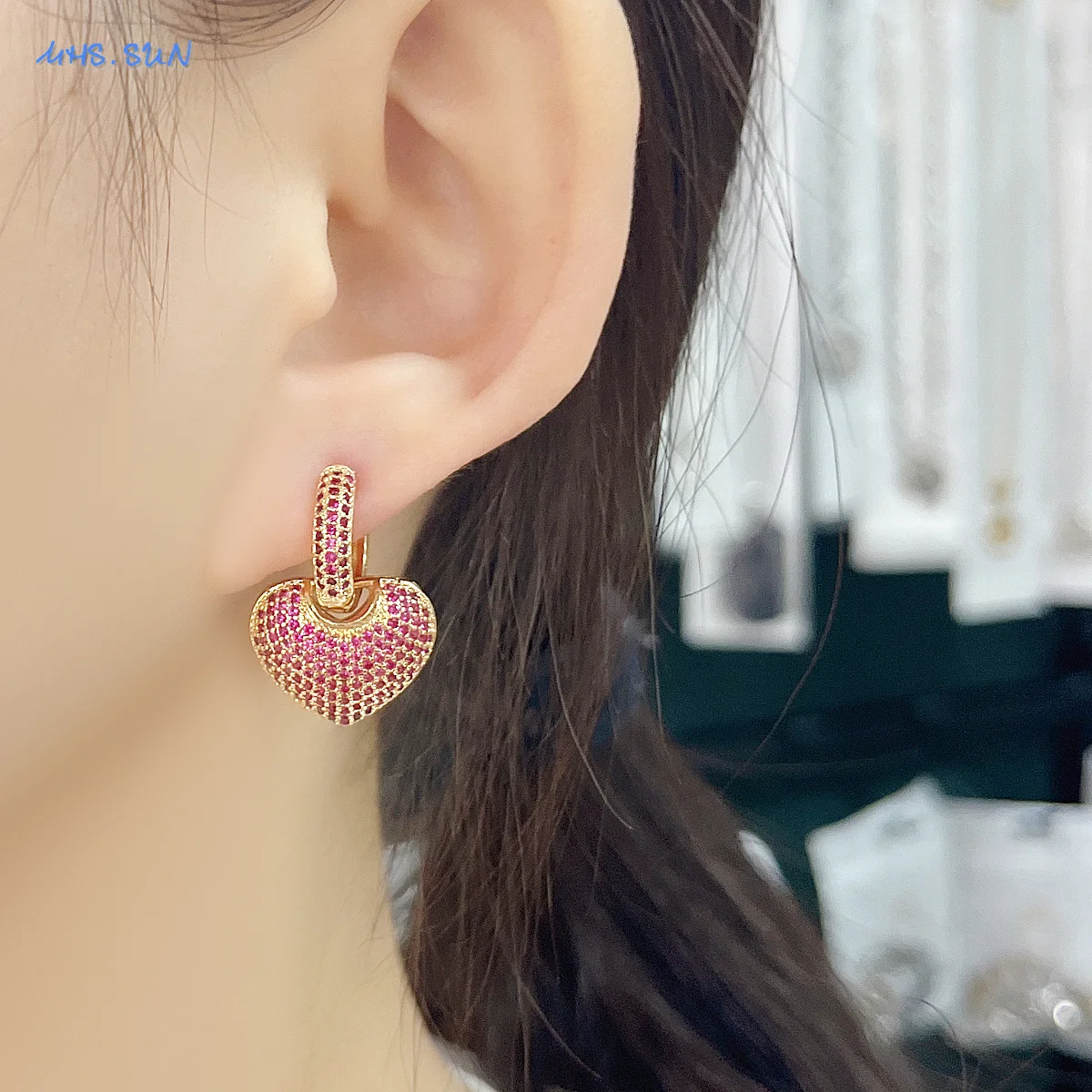 SUNSLL Multicolour Heart Cubic Zircon Drop Earrings Romantic Gold plated Love Engagement Aesthetical Jewelry For Women Girls