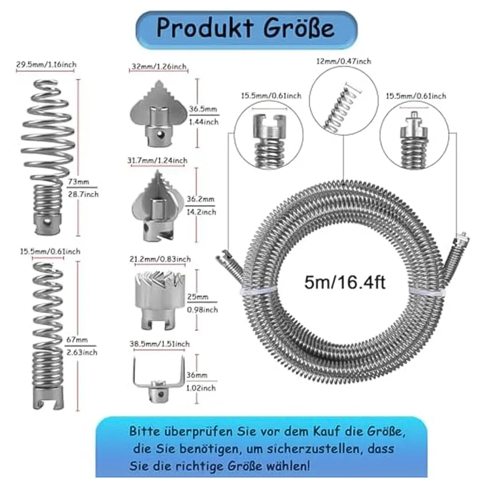 

Pipe Cleaning Spiral Tool For Electric Drain Cleaners Length With Flexible Operation And Interchangeable Cutting Heads