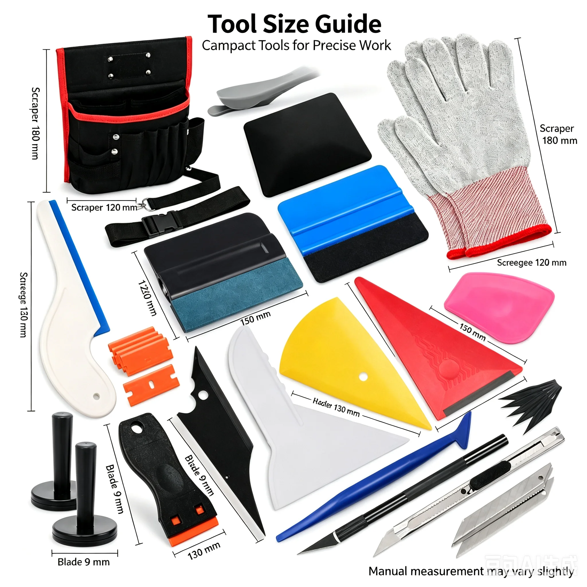 Tint Pro Vinyl Wraps Applicator Tool Window Tint Kit for Car Wrapping with Tool Pouch, Tinting Squeegee, Working Gloves,Wrap St