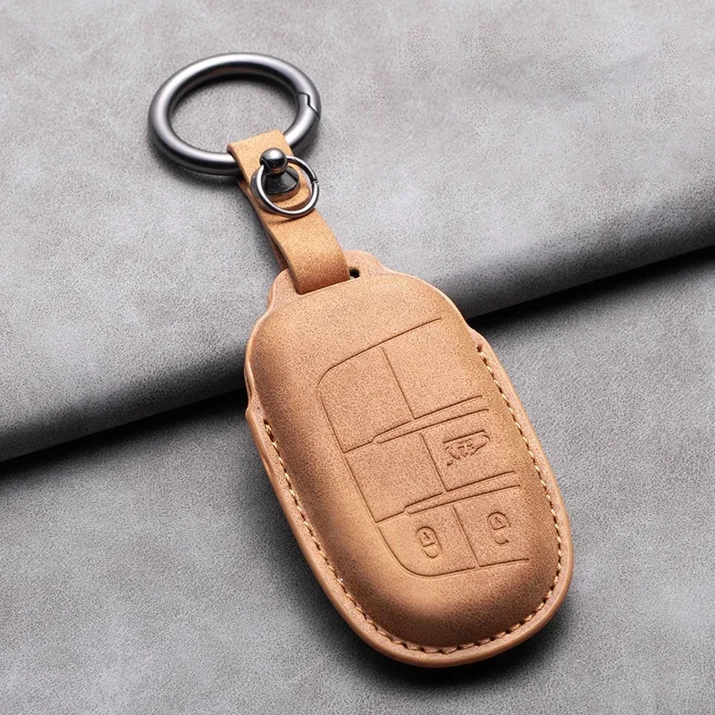 Leather Car Key Case Cover Keychain for Jeep Wrangler Commander Compass Patriot Renegade Cherokee Grand Cherokee Keyring