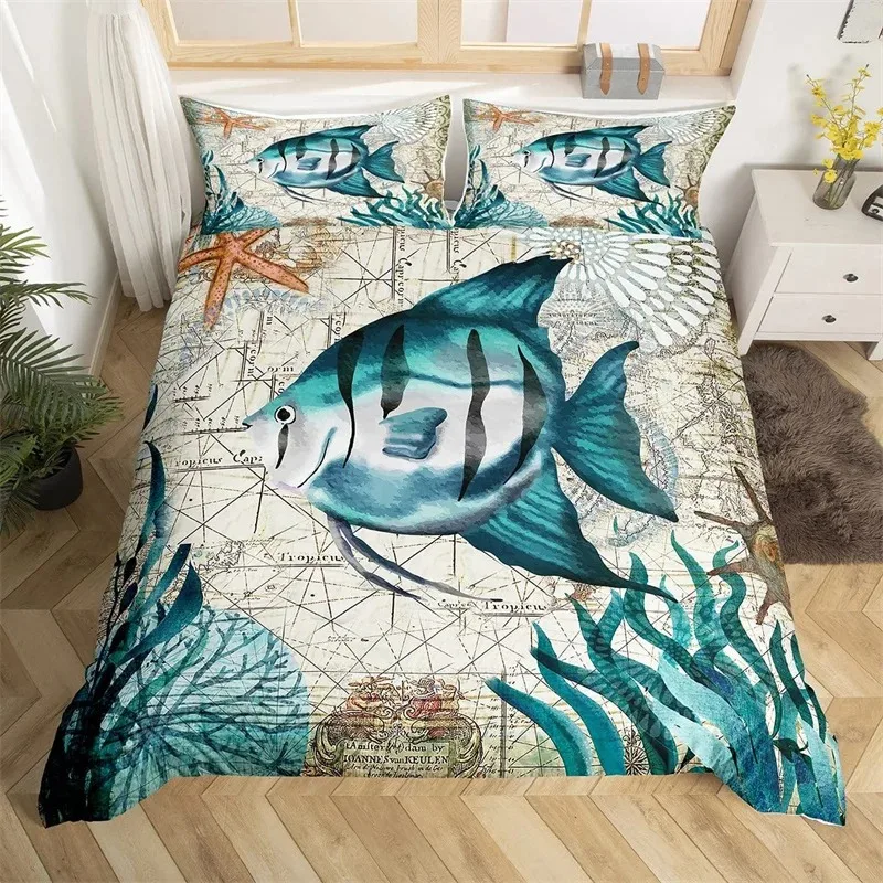 Marlin Swordfish Duvet Cover Kawaii Marine Life Bedding Set Microfiber Ocean Theme Big Pike Fish Quilt Cover Single Twin King