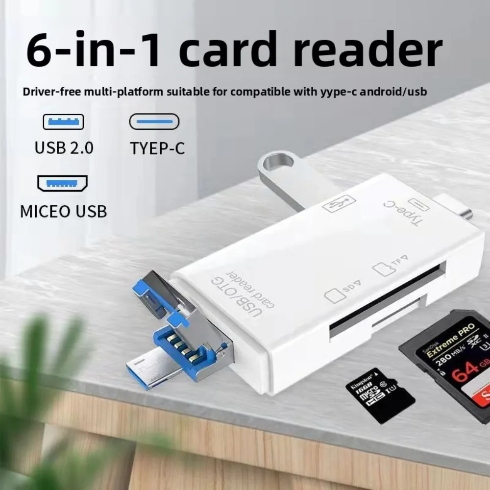 Six in One Multifunctional Type-C High-speed Card Reader Computer Mobile Phone OTG Card Reader Tf/sd Reliable and Durable