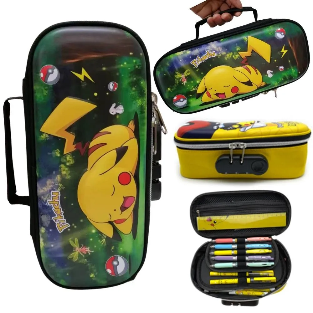 Pikachu Password Lock Stationery Box Pokemon Pupils Pencil Case Large Capacity Boys and Girls Pencil Box Birthday Gift