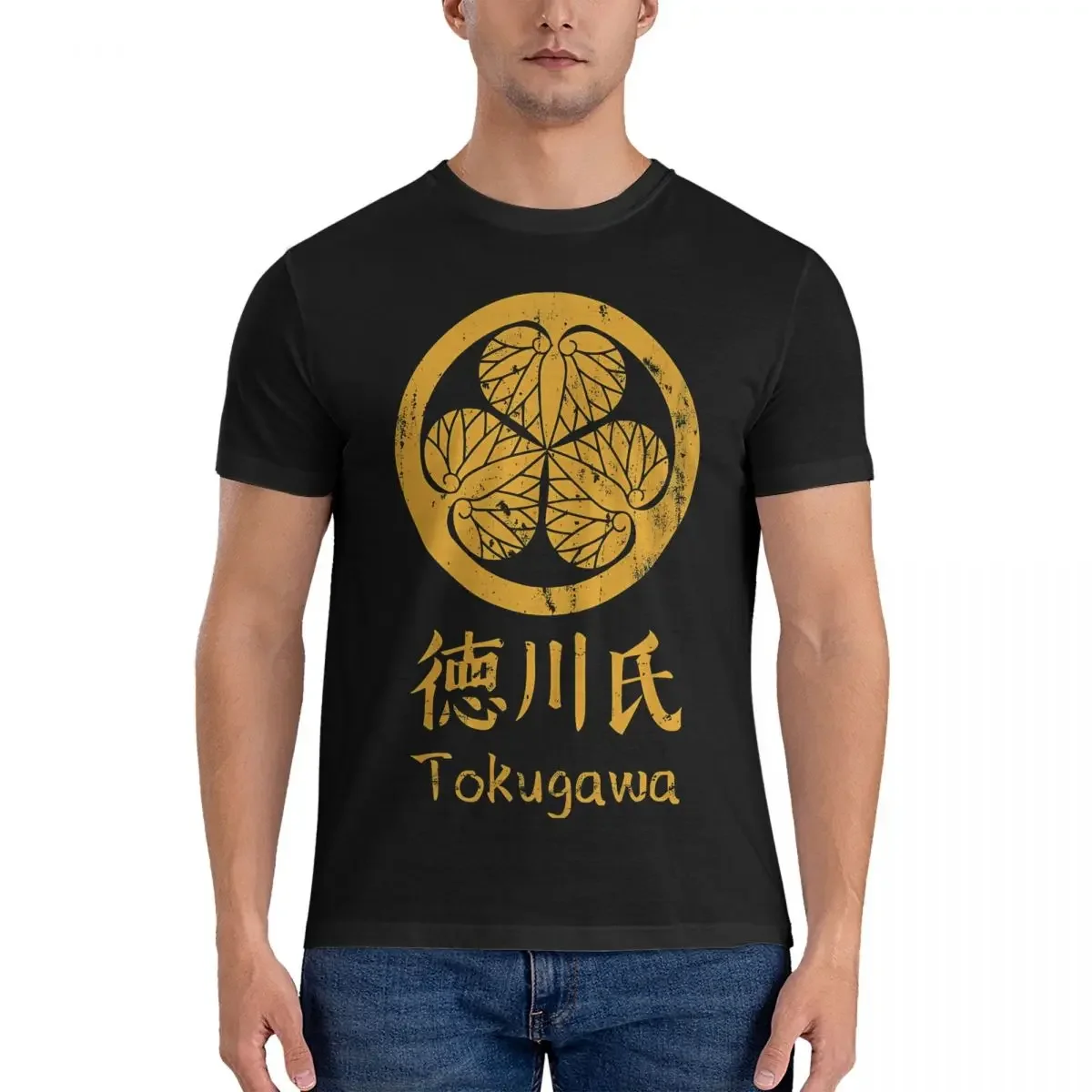 Tokugawa Men T Shirts Japanese Clan Crest Logo Crazy Tees Short Sleeve Round Collar T-Shirt Pure Cotton Printing Clothes