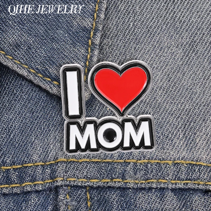 Pin de Esmalte Corazón Rojo 'I Love Mom', Regalo para el Día de la Madre, Expresión de Amor Materno, Broche Metálico para Mochila, Ropa, Sombrero, Joyería